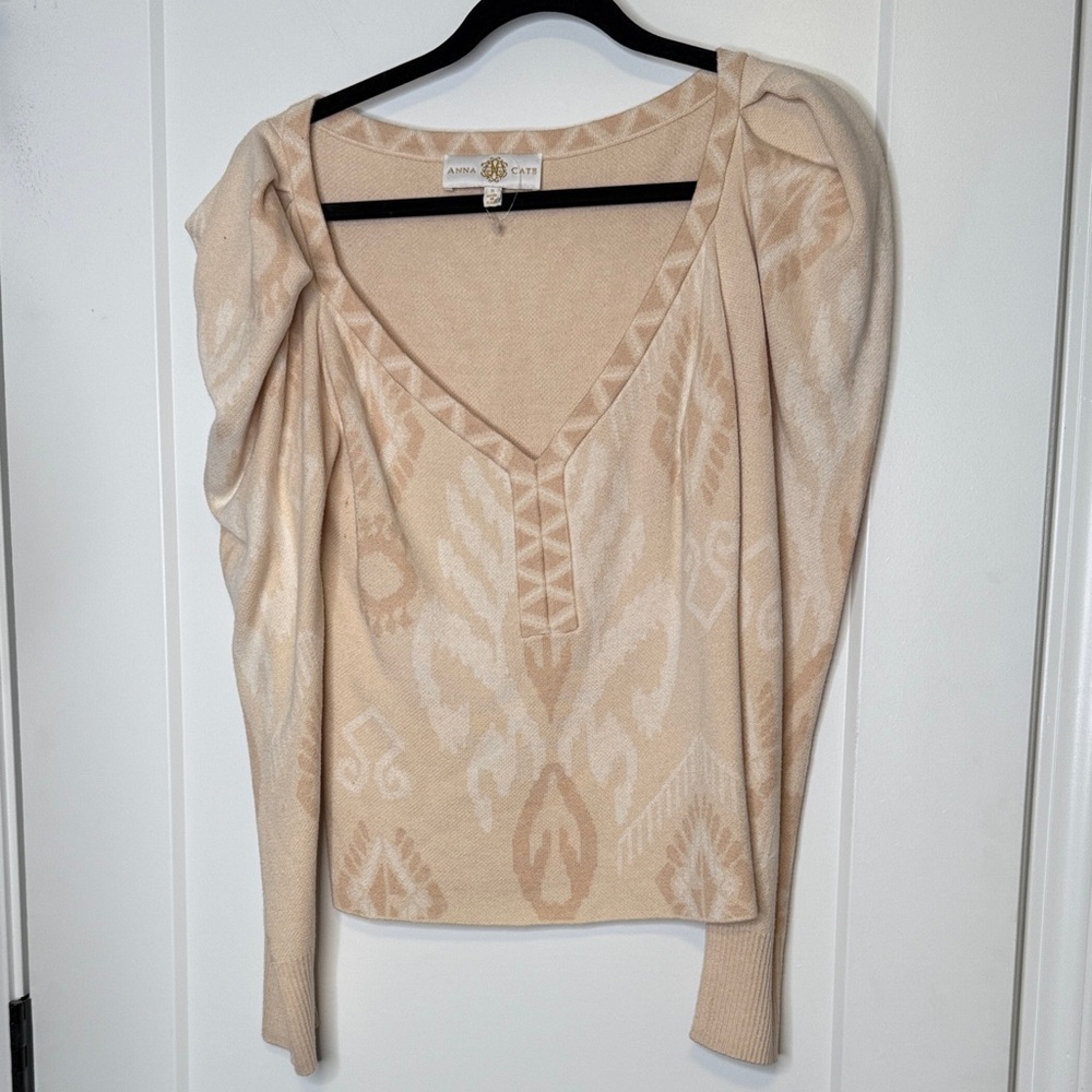 Anna Cate Designer Cream V-Neck Sweater